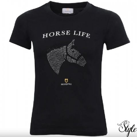 EQUESTRO női póló Diamond Horse Life Black