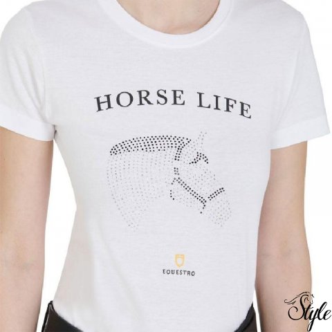 EQUESTRO női póló Diamond Horse Life White