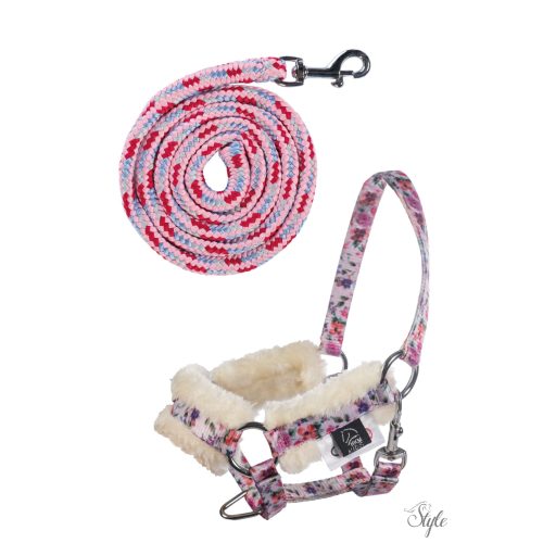 HKM szőrmés kötőfék és vezetőszár Hobby Horse Print