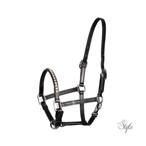 HARRYS HORSE bőr kötőfék csikónak/póninak – fekete, kristályos